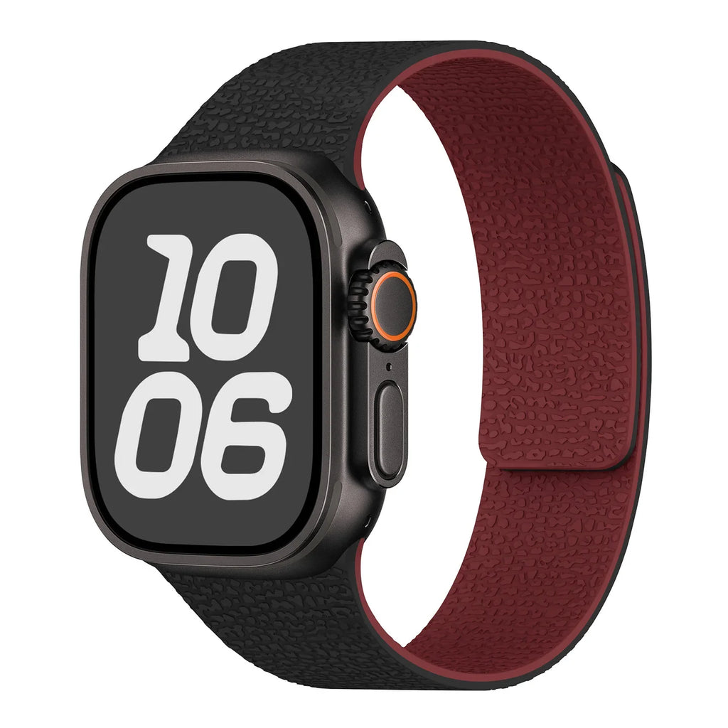 Correa de reemplazo magnética de silicona negra y burdeos para Apple Watch