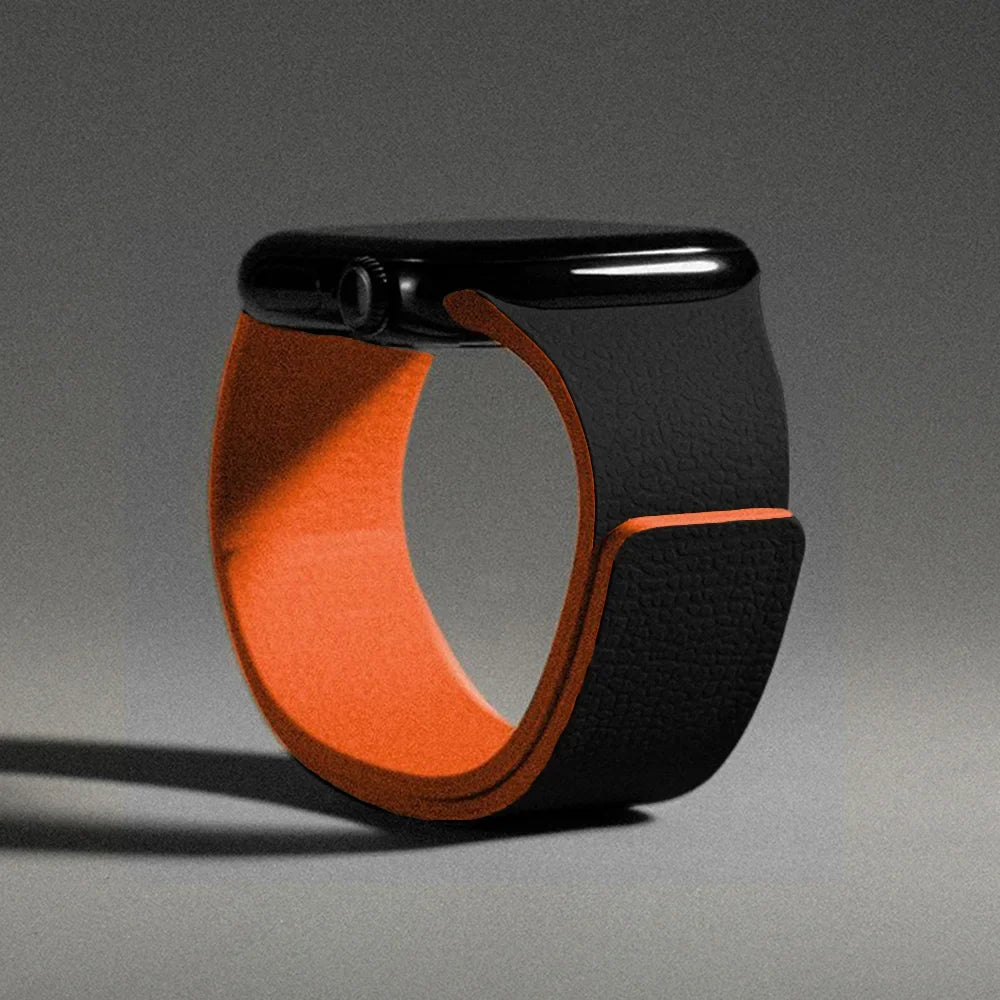 Correa de reemplazo magnética de silicona negra y naranja para Apple Watch