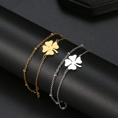  Pulsera Doble con Trébol de 4 Hojas oro