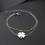 Pulsera Doble con Trébol de 4 Hojas plata