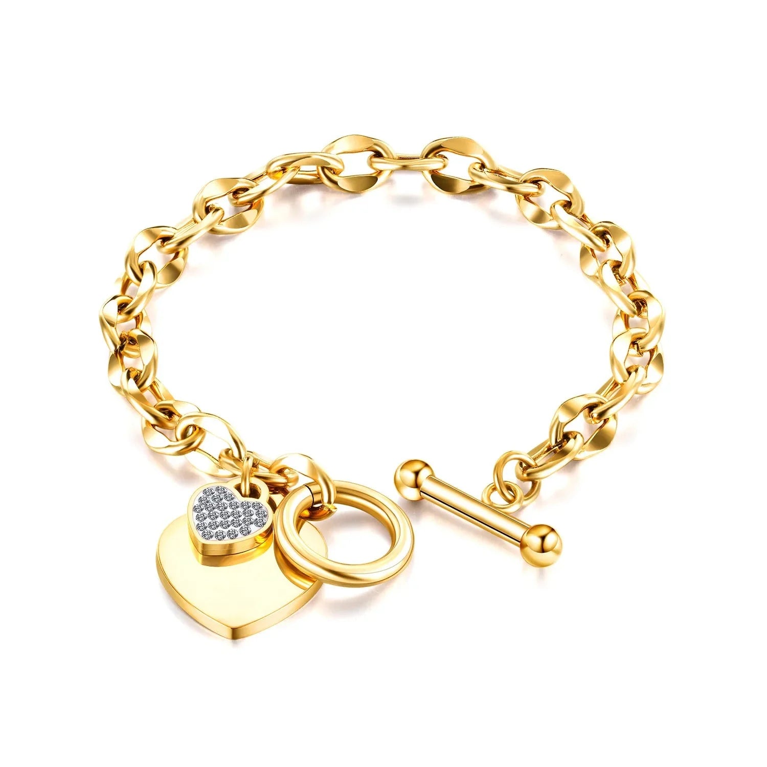 Pulsera Doble Corazón Gourmette para Mujer oro