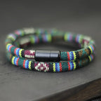Pulsera Doble Trenzada Étnica Multicolor verde