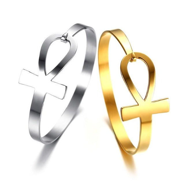 Pulsera egipcia para mujer en forma de cruz de Ankh en oro y plata