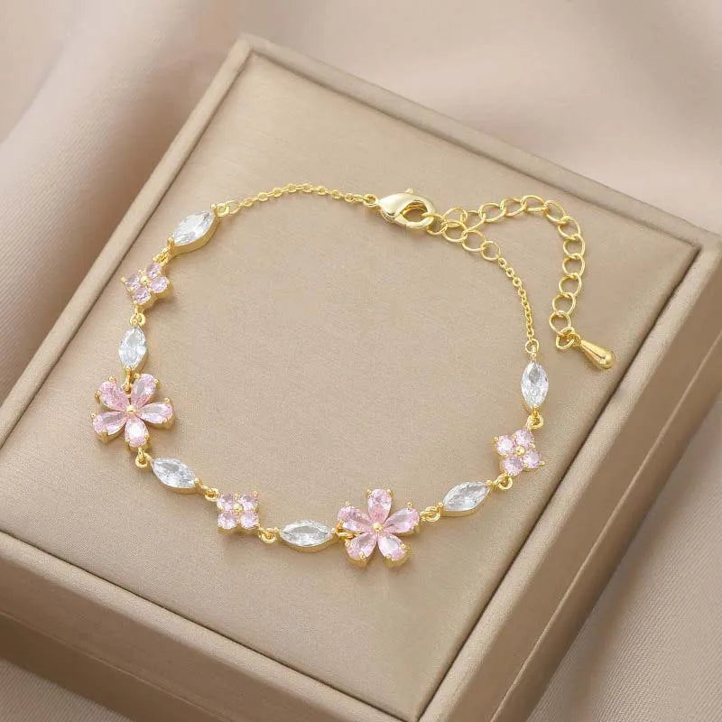 Pulsera Elegante con Flores rosas