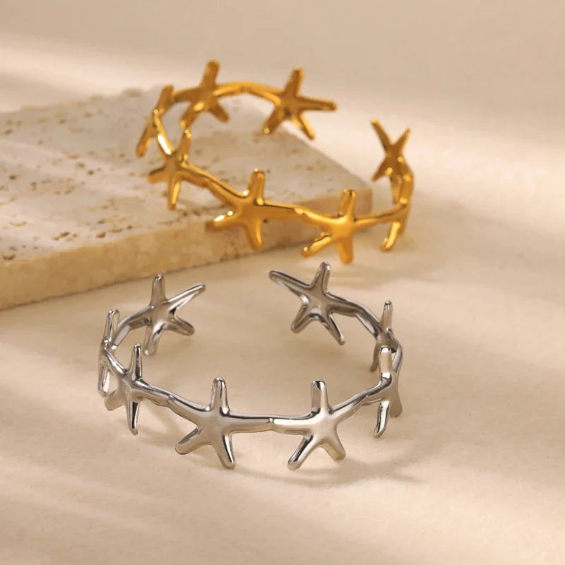 Pulsera Elegante Conchas Estrella de Mar y Vieiras estrella de mar plata