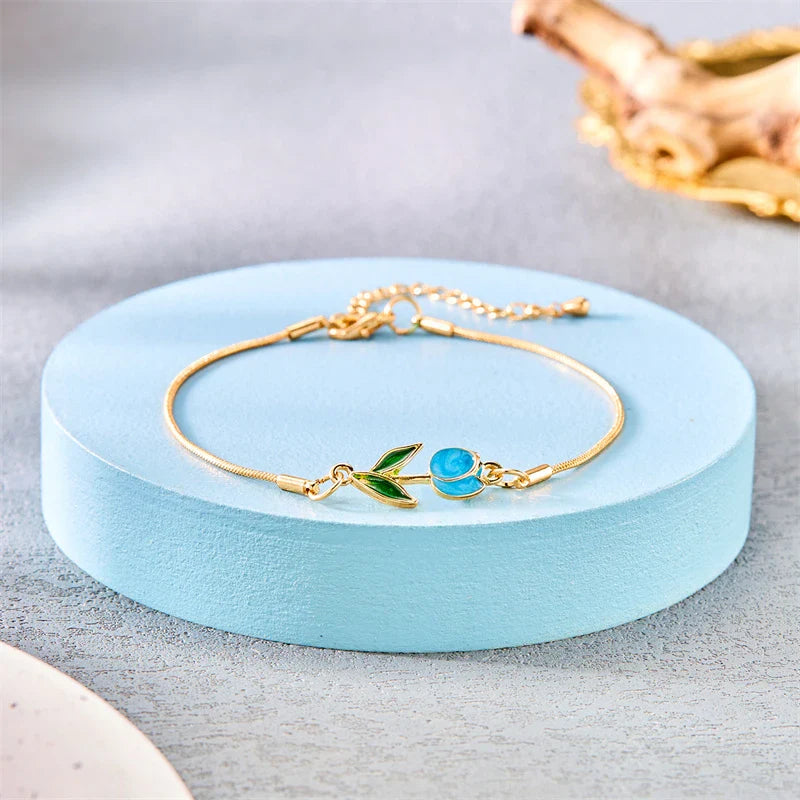 Pulsera Elegante Flor de Tulipán azul