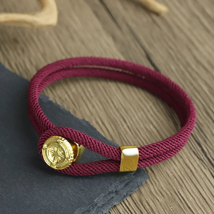 Pulsera de Cuerda con Brújula Náutica Rosa de los Vientos burdeos