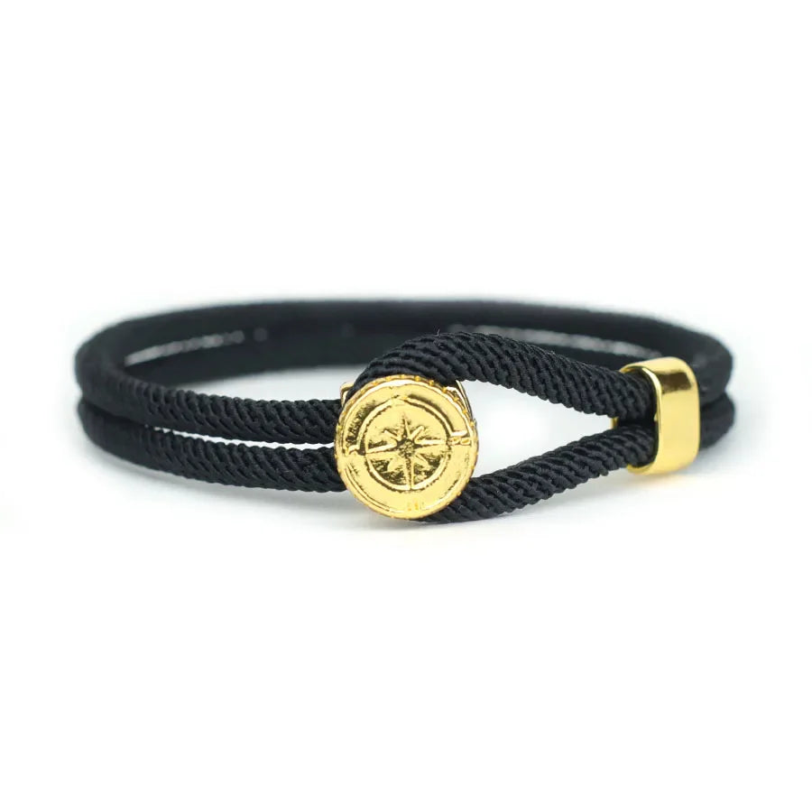 Pulsera de Cuerda con Brújula Náutica Rosa de los Vientos negro