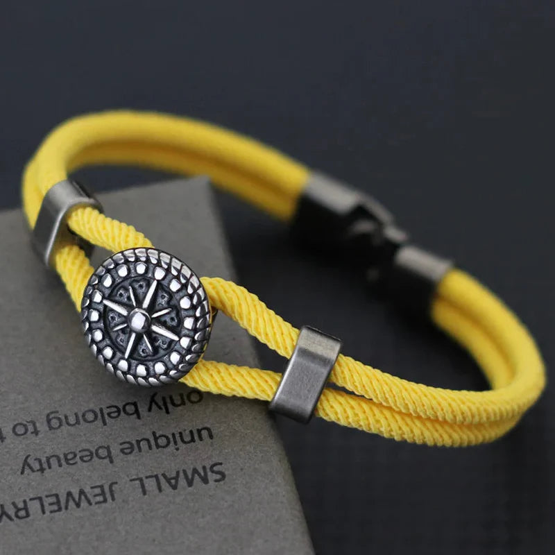 Pulsera de Cuerda con Brújula Rosa de los Vientos amarilla
