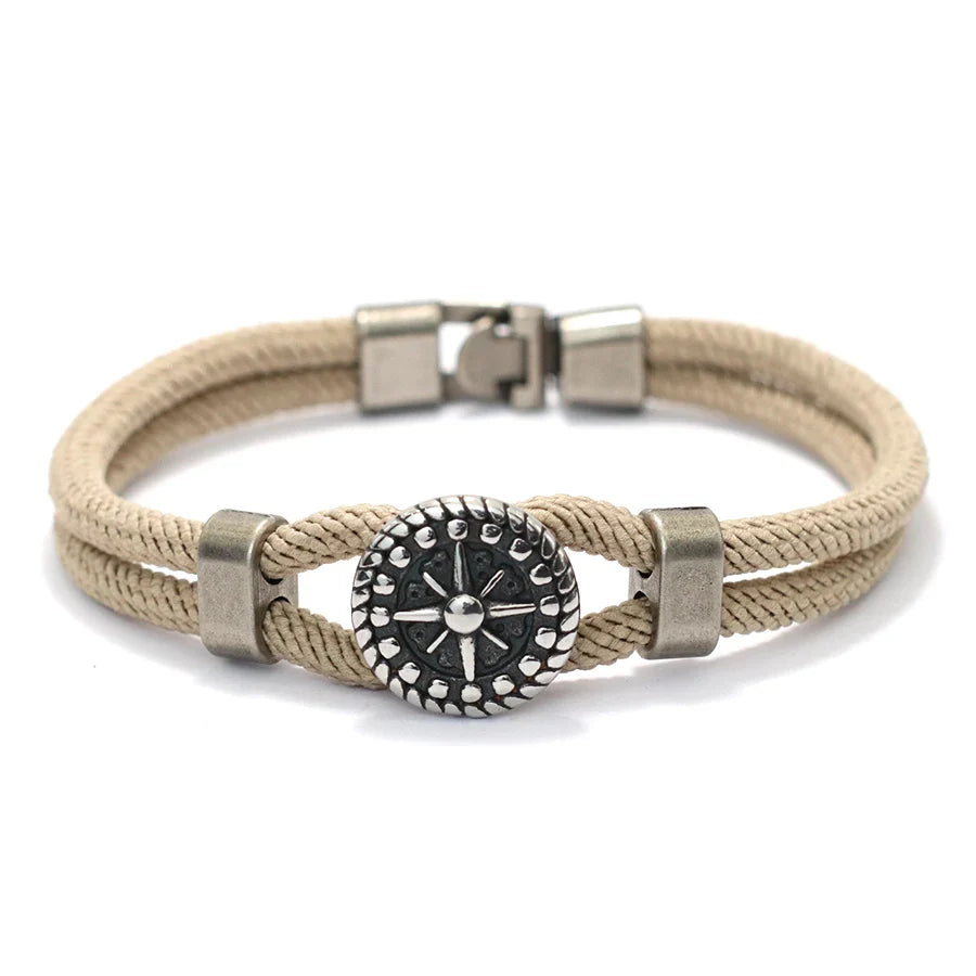 Pulsera de Cuerda con Brújula Rosa de los Vientos beige