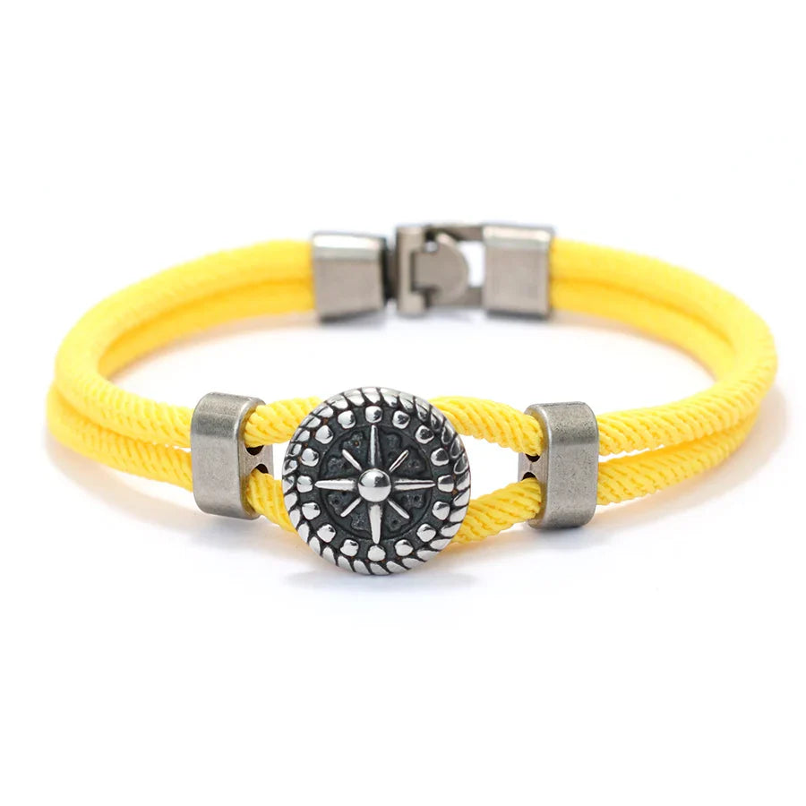 Pulsera de Cuerda con Brújula Rosa de los Vientos amarilla