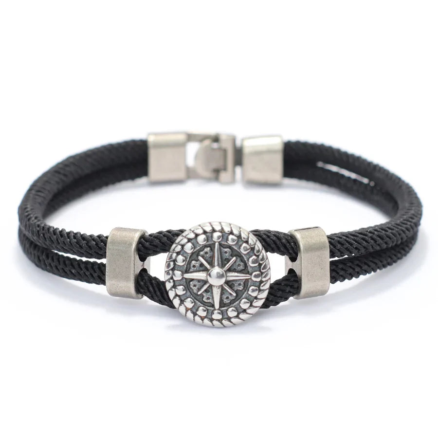 Pulsera de Cuerda con Brújula Rosa de los Vientos negra