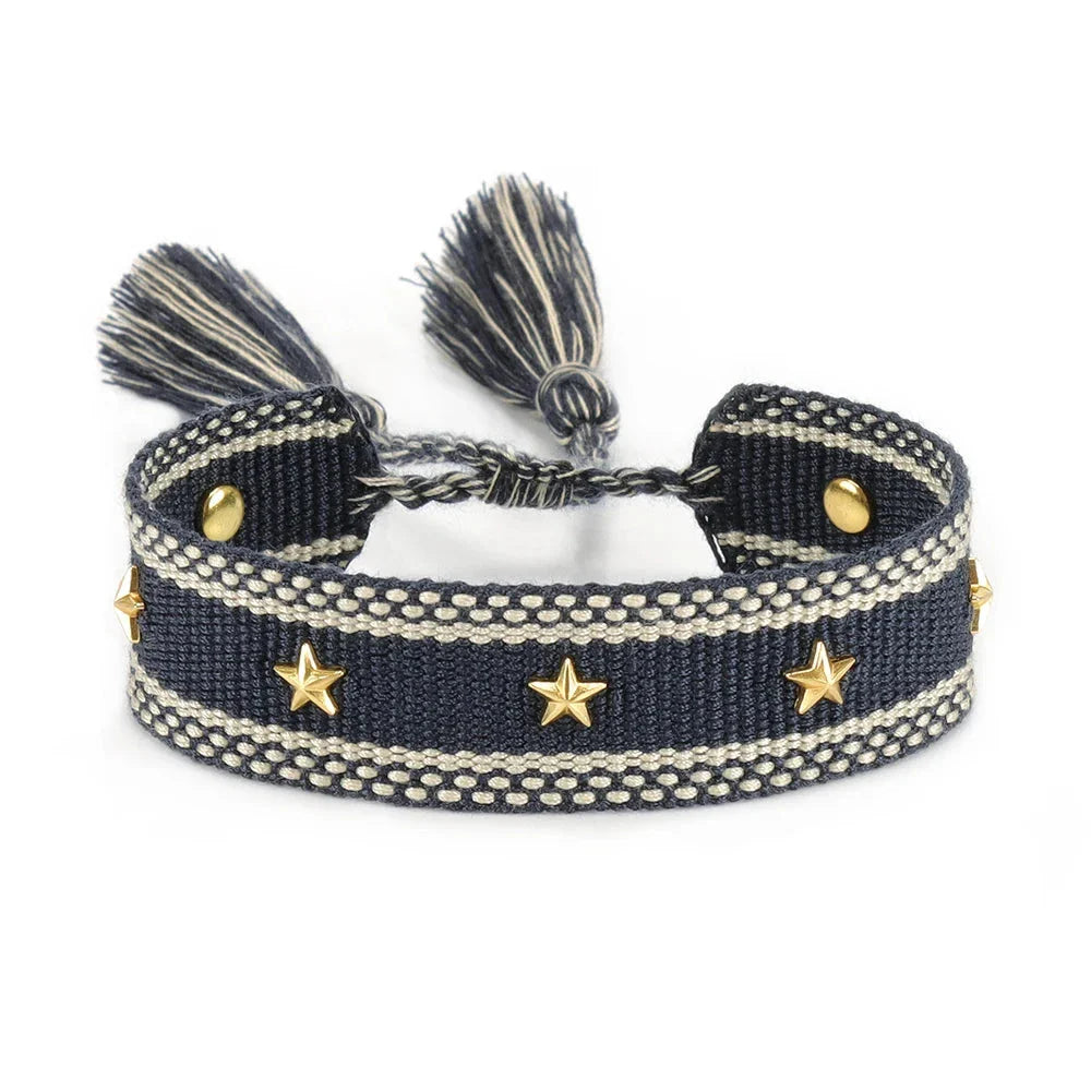Pulsera de Cuerda con Estrellas para Hombre o Mujer negra