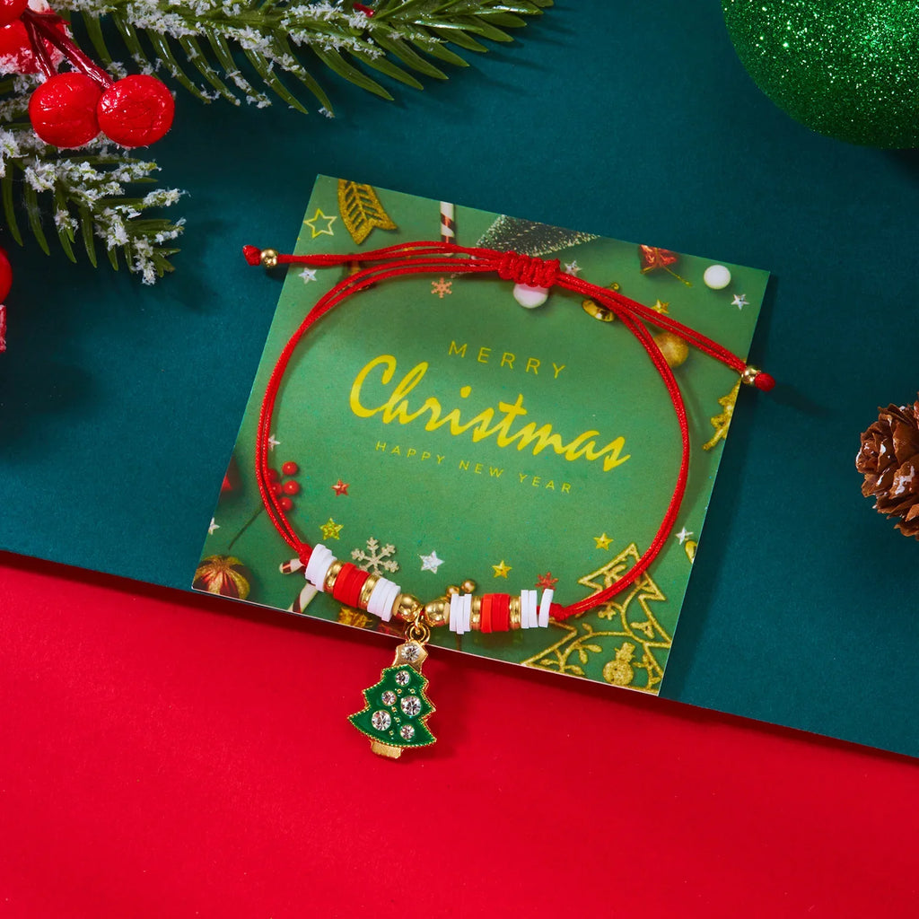 Pulsera de Cuerda con Colgante de Navidad árbol y esferas rojas