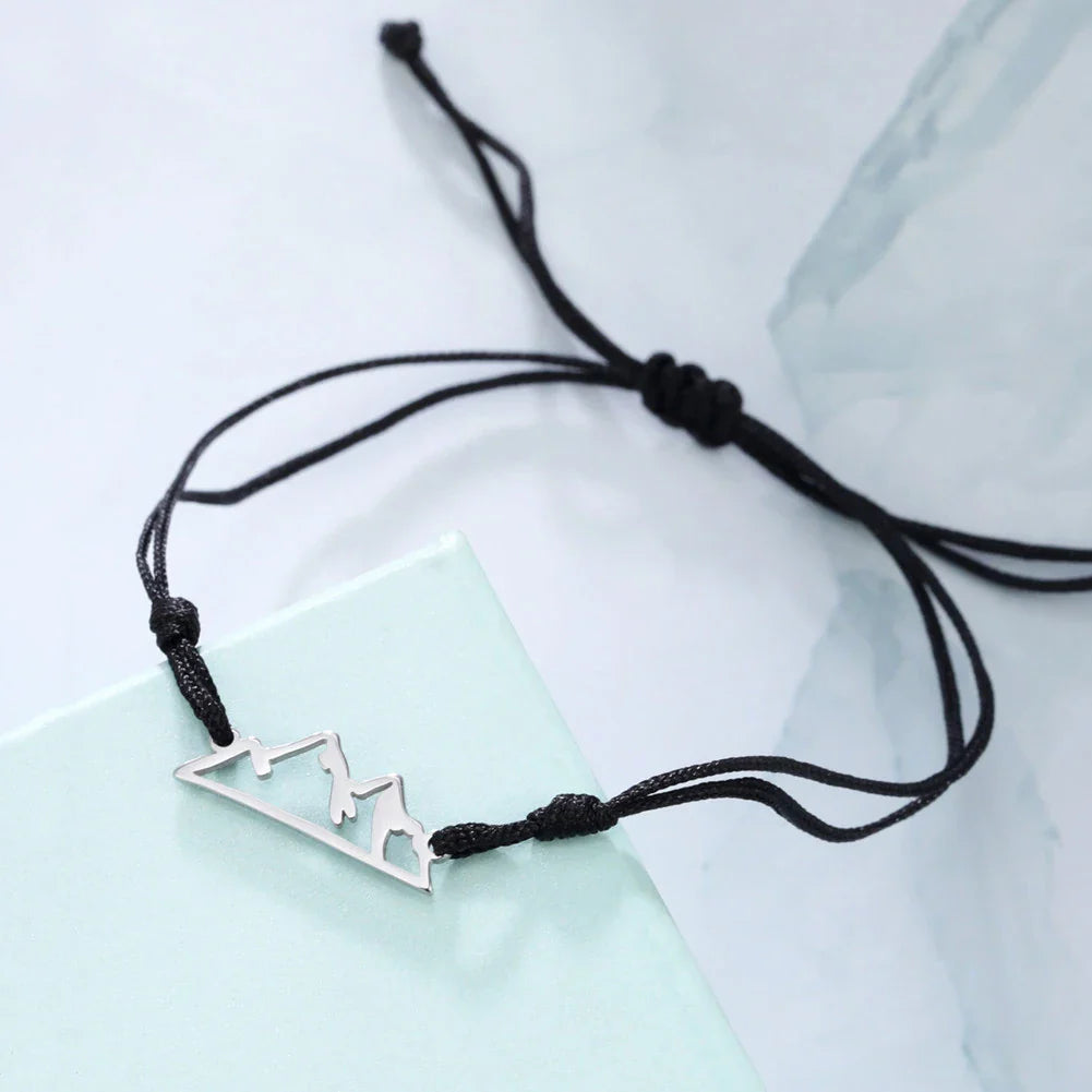 Pulsera de Cuerda con Colgante de Montaña para Mujer u Hombre negro