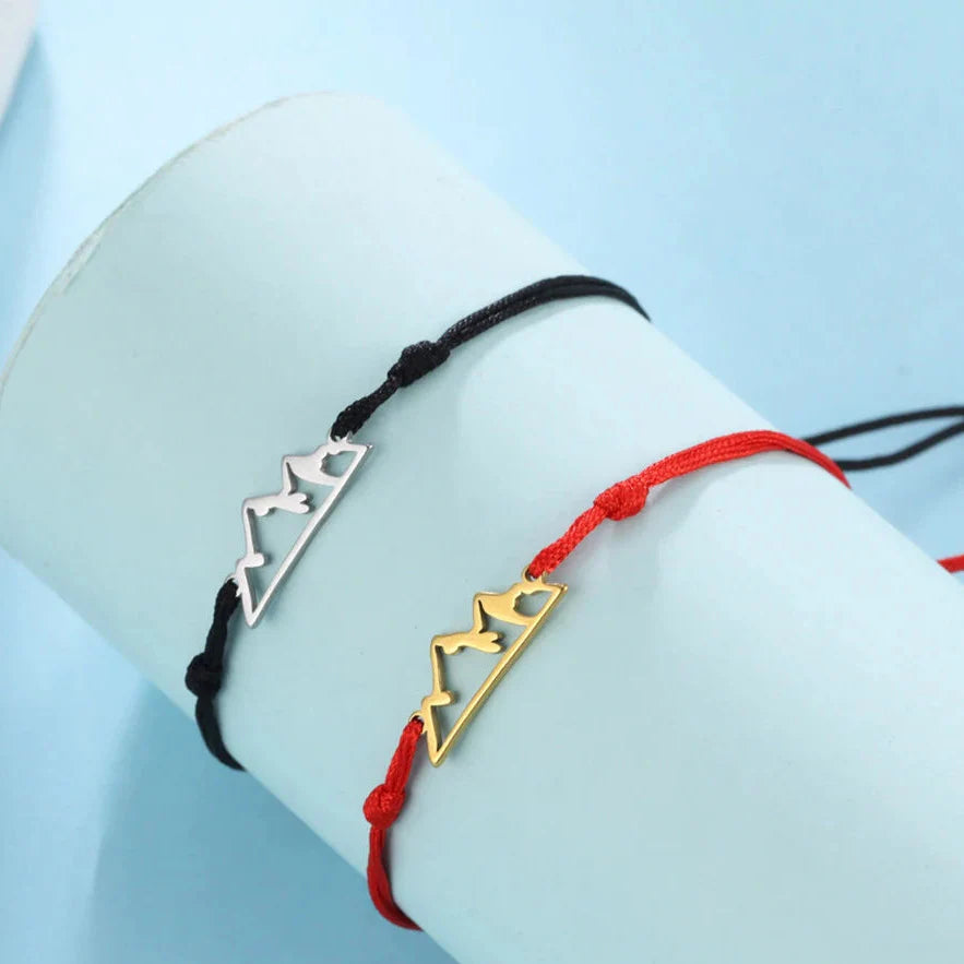 Pulsera de Cuerda con Colgante de Montaña para Mujer u Hombre negro