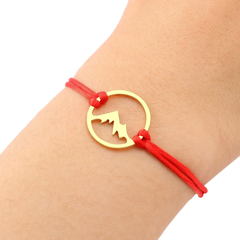 Pulsera de Cordón con Colgante Redondo de Montaña