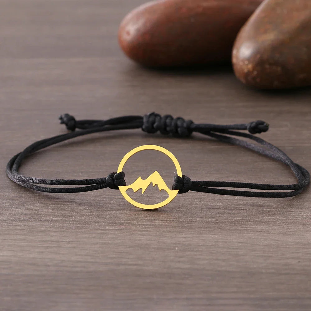 Pulsera de Cordón con Colgante Redondo de Montaña