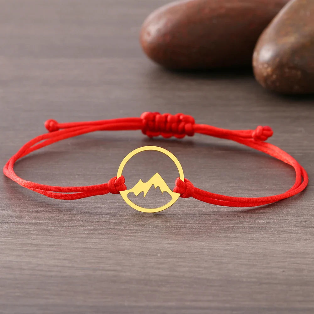 Pulsera de Cordón con Colgante Redondo de Montaña