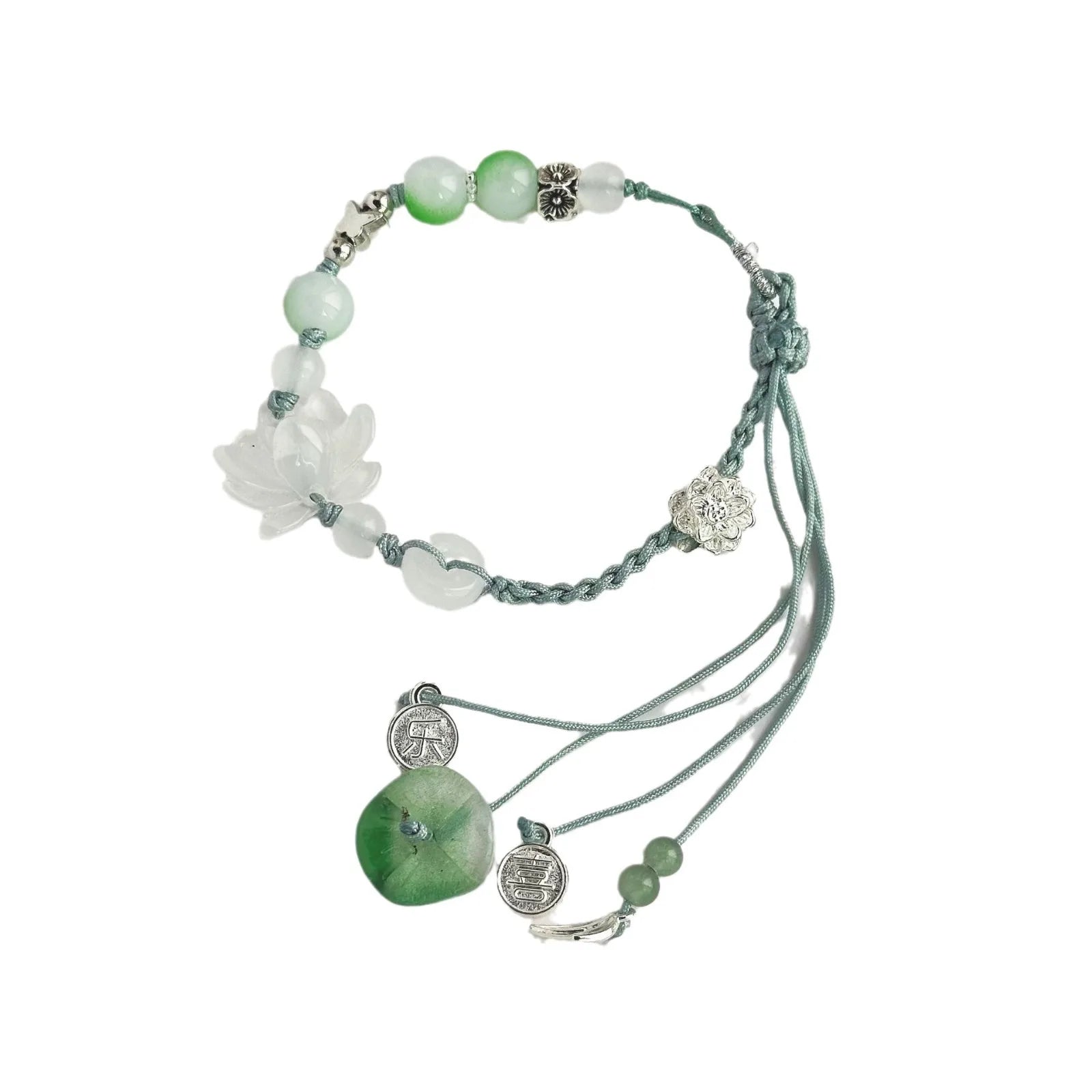Pulsera de Cuerda con Perlas y Flor de Loto