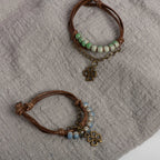 Pulsera de Cuerda con Trébol de 4 Hojas y Perlas verdes