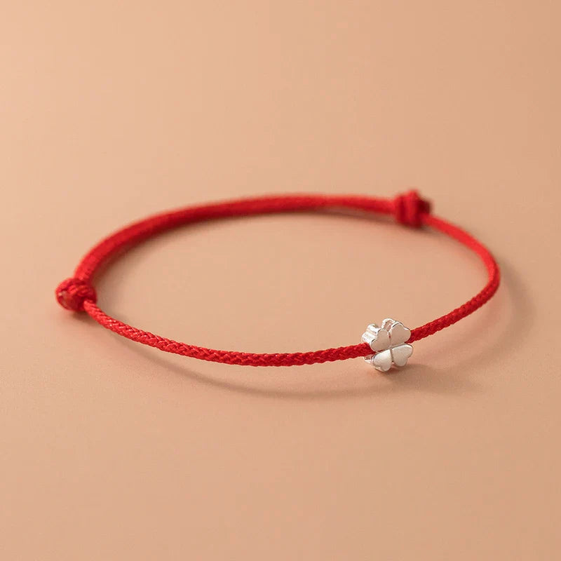 Pulsera de Cuerda con Trébol de 4 Hojas Blanco rojo
