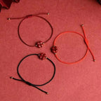 Pulsera de Cuerda con Trébol de 4 Hojas en Piedra de Cinabrio rojo oscuro