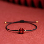 Pulsera de Cuerda con Trébol de 4 Hojas en Piedra de Cinabrio negro
