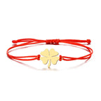 Pulsera de Cuerda con Trébol de 4 Hojas Amuleto de la Suerte rojo y oro