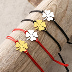 Pulsera de Cuerda con Trébol de 4 Hojas Amuleto de la Suerte rojo y oro