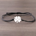 Pulsera de Cuerda con Trébol de 4 Hojas Amuleto de la Suerte negro y plata