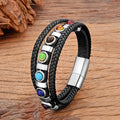 Pulsera de Cuero 7 Chakras para Hombre plateado