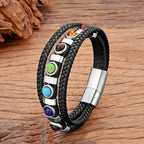 Pulsera de Cuero 7 Chakras para Hombre plateado