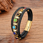 Pulsera de Cuero 7 Chakras para Hombre dorado