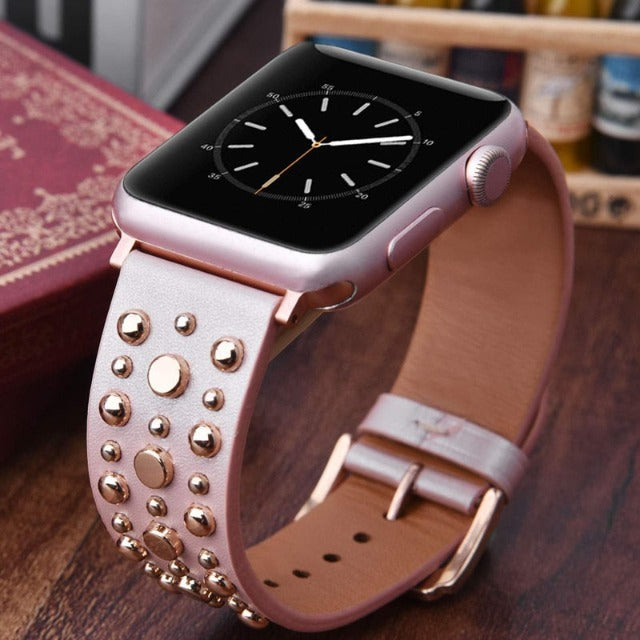 Pulsera de Cuero con Remaches para Apple Watch