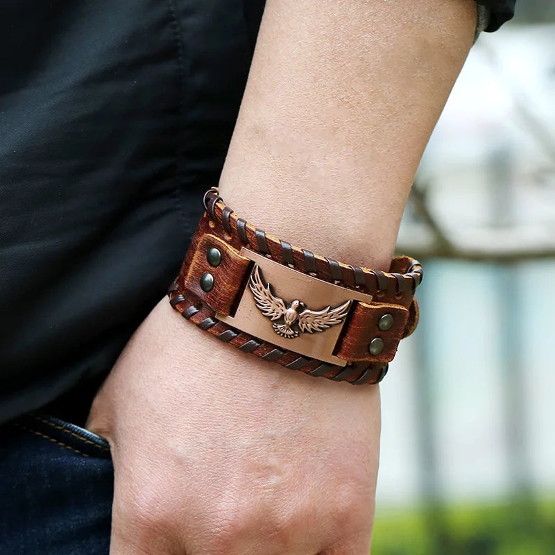 Pulsera de Cuero Águila Marrón