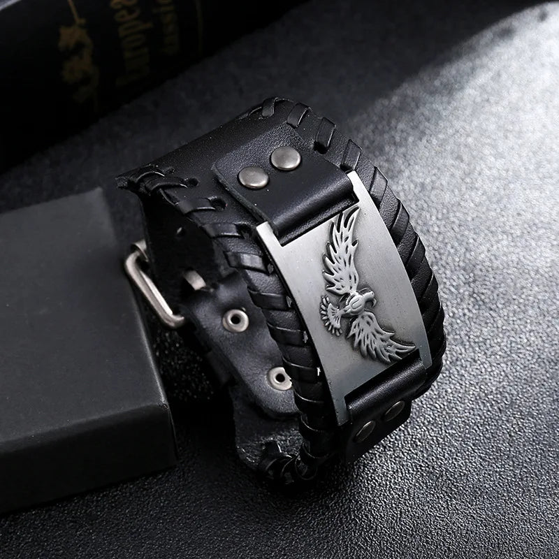 Pulsera de Cuero Águila Negra
