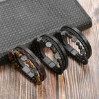 Pulsera de Cuero Árbol de la Vida con Perlas para Hombre