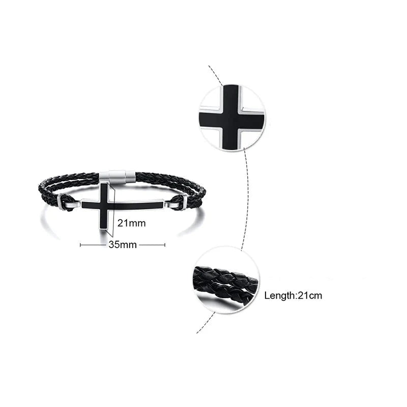 Pulsera de Cuero con Cruz Cristiana