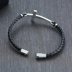 Pulsera de Cuero con Cruz Cristiana