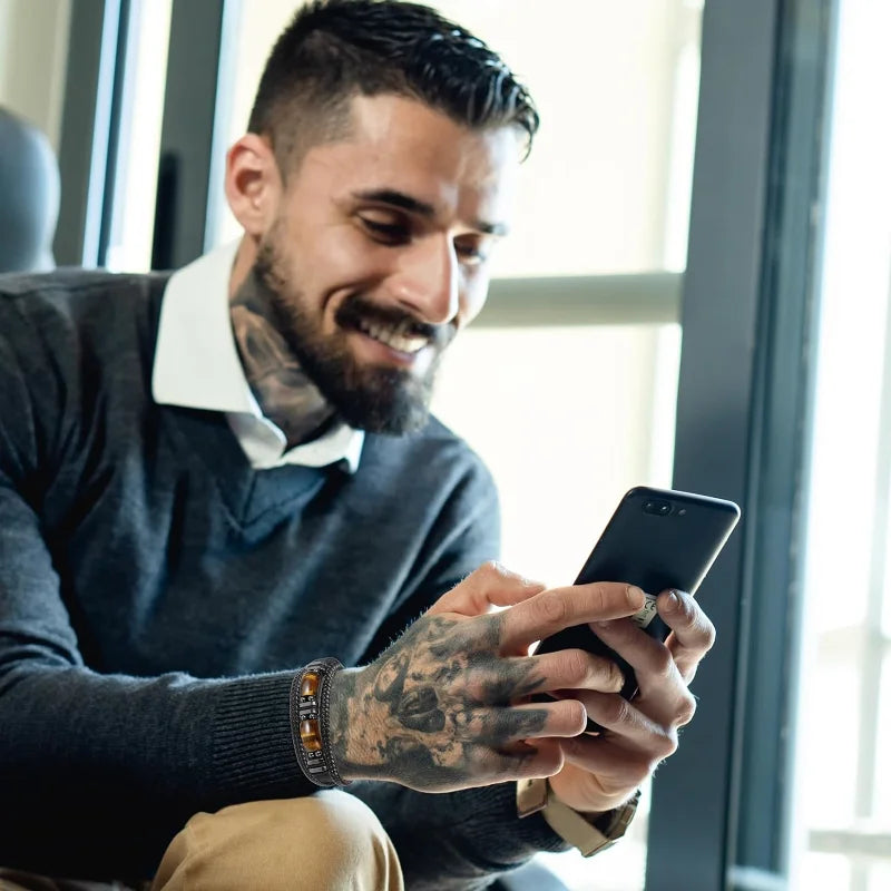 Pulsera de Cuero y Piedras Ojo de Tigre