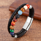 Pulsera de Cuero con Piedras 7 Chakras para Hombre y Mujer estilo plata b