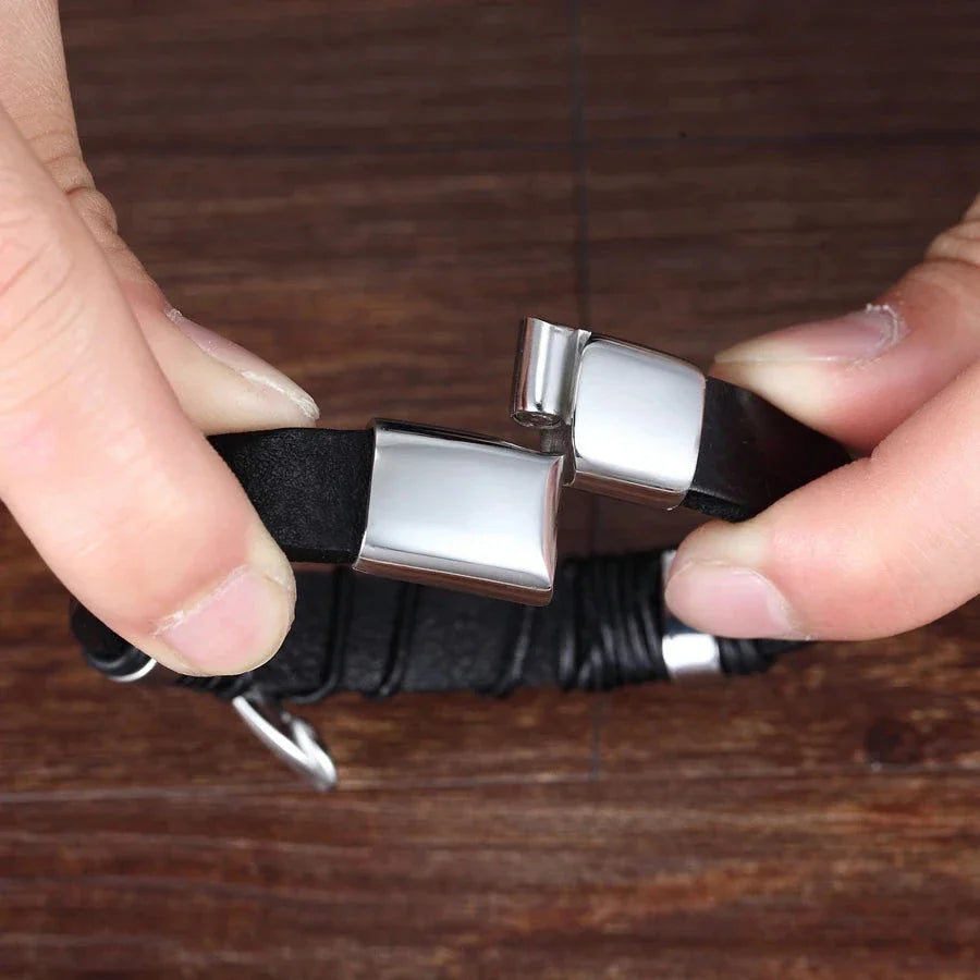 Pulsera de Cuero Pluma para Hombre plata