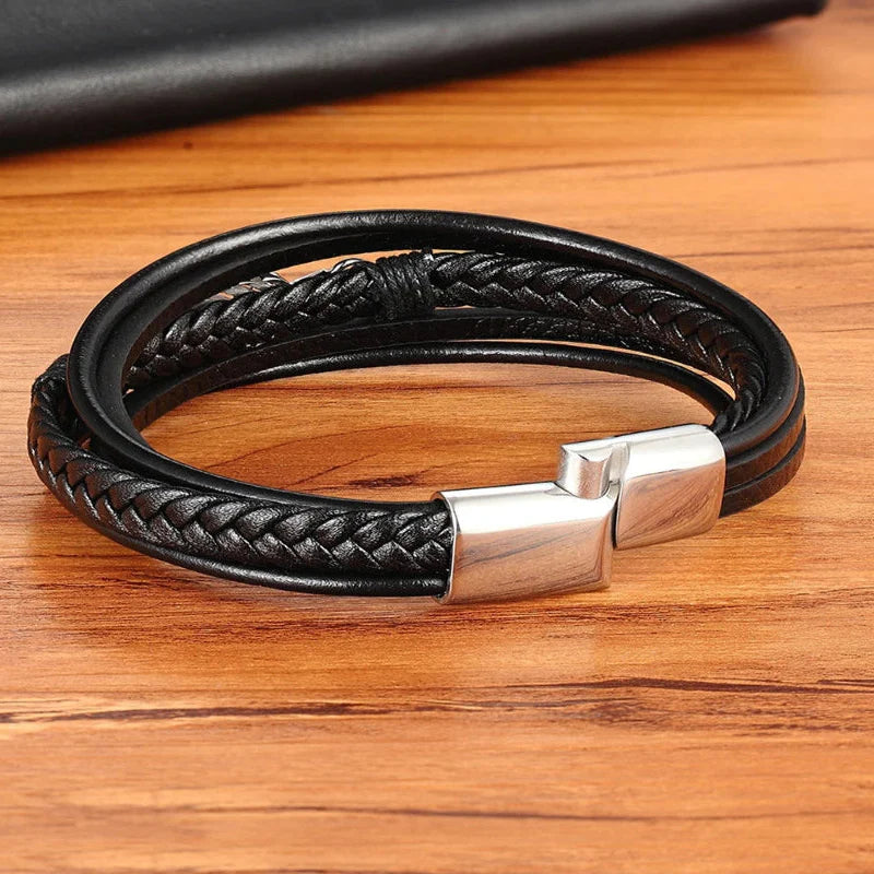 Pulsera de Cuero Pluma para Hombre plata