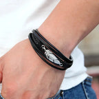 Pulsera de Cuero Pluma para Hombre plata