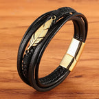 Pulsera de Cuero Pluma para Hombre oro