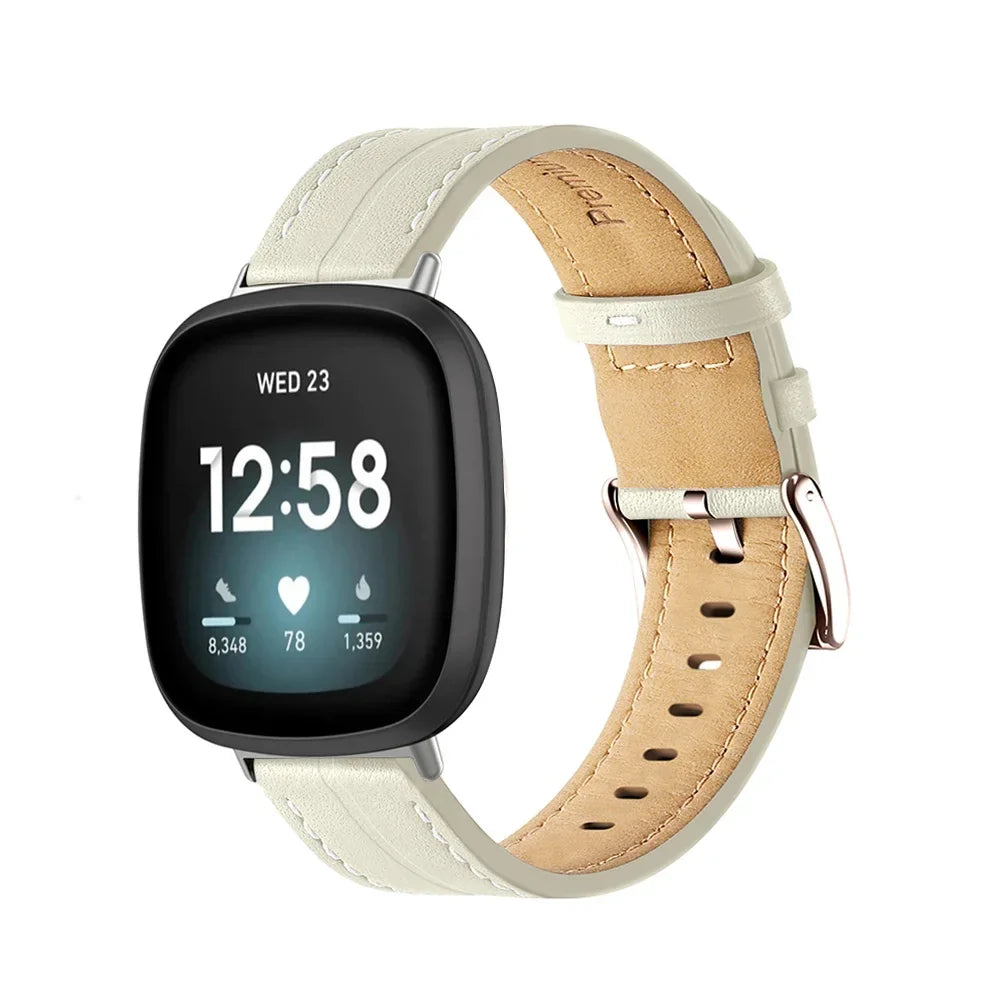 Correa de cuero para reloj Fitbit Versa 3, Versa 4, Sense 1 y Sense 2 blanco
