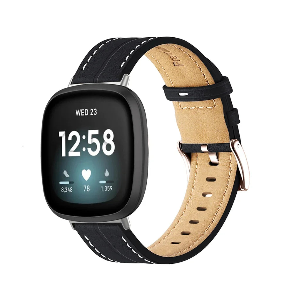 Correa de cuero para reloj Fitbit Versa 3, Versa 4, Sense 1 y Sense 2 negro