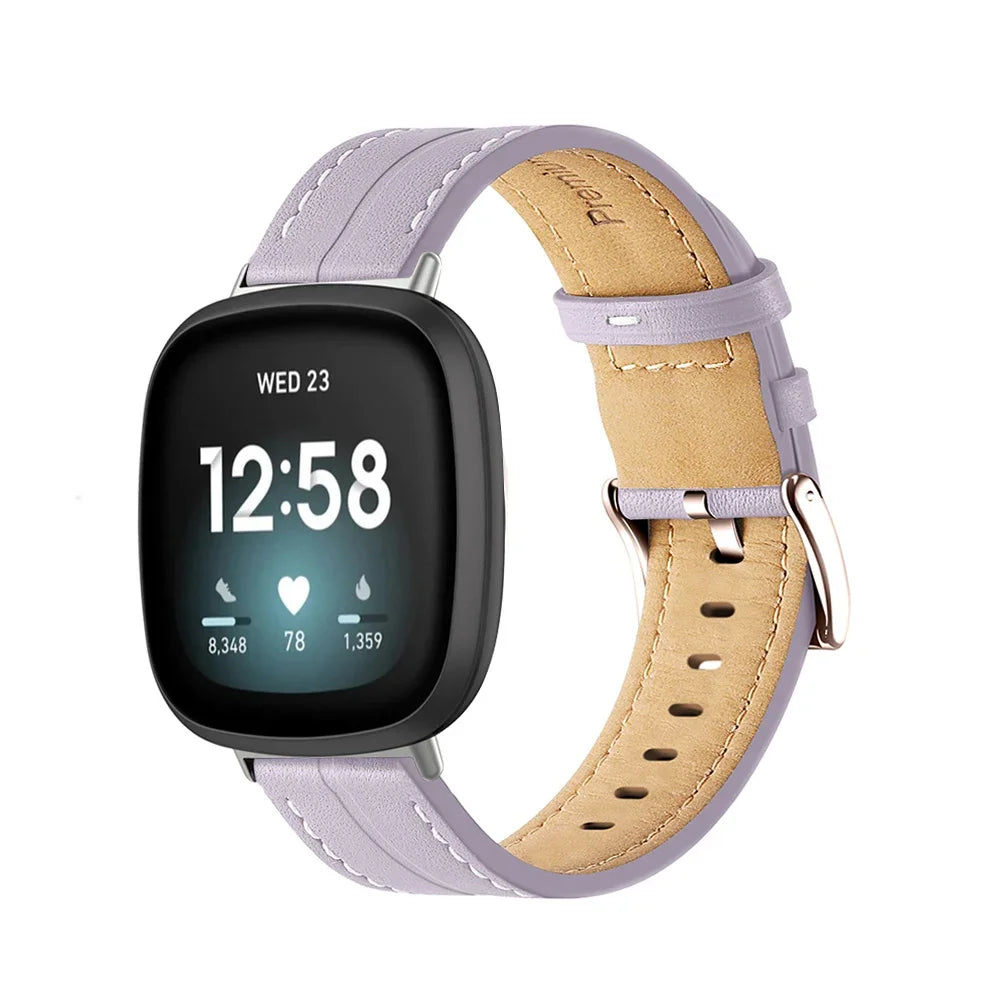 Correa de cuero para reloj Fitbit Versa 3, Versa 4, Sense 1 y Sense 2 morado