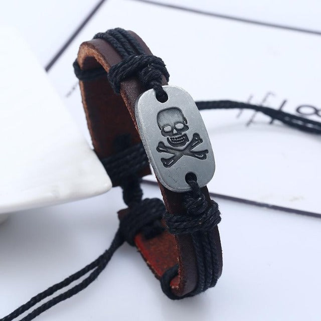 Pulsera de Cuero Cabeza de Muerte
